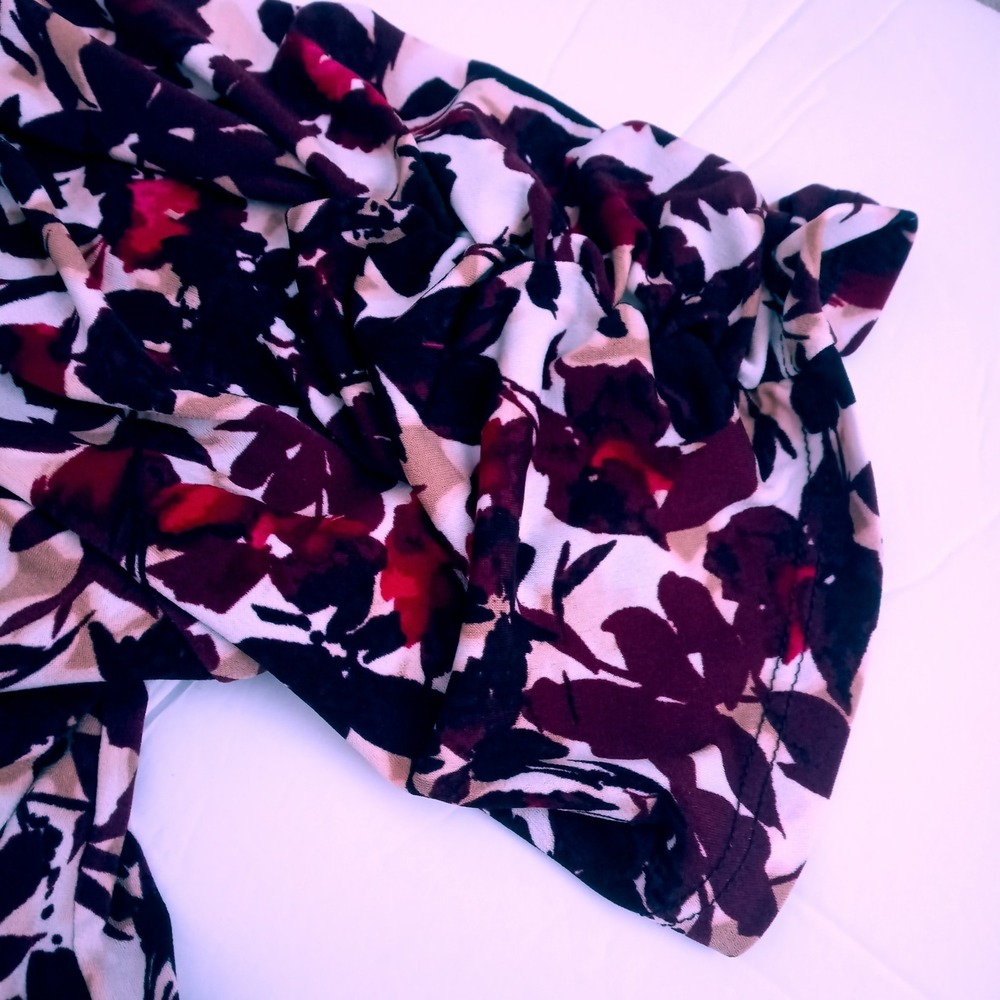 Jessica Howard Dress 18 W Ruched Flounce Hem A Line Maroon Multi V neck Lined - Picture 8 of 13